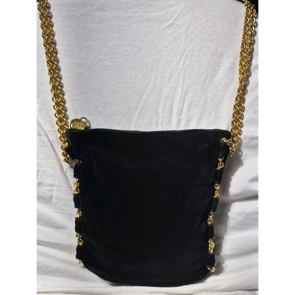 DONNA‎ KARAN BLACK GOLD CHAIN EVENING BAG PURSE VINTAGE